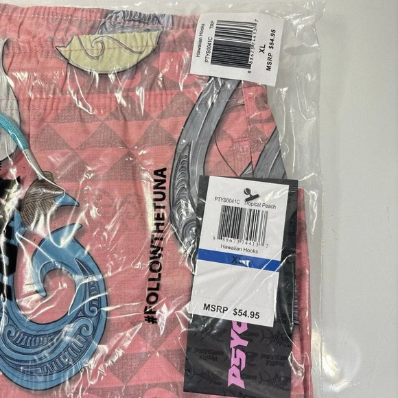 Psycho Tuna Blush Pink Hawaiian Hooks Print Board Shorts Swim Trunks NWT - Picture 4 of 7